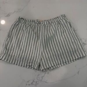 Hem & Thread Striped Shorts Womens‎ Large Elastic Waist Lined Casual Linen Blend